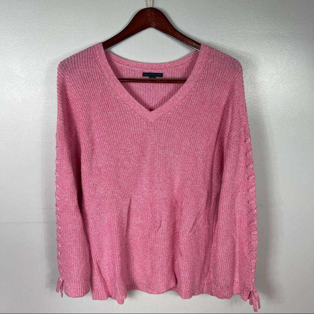 American Eagle Pink Oversized Lace Up Sleeve Sweater Size XL